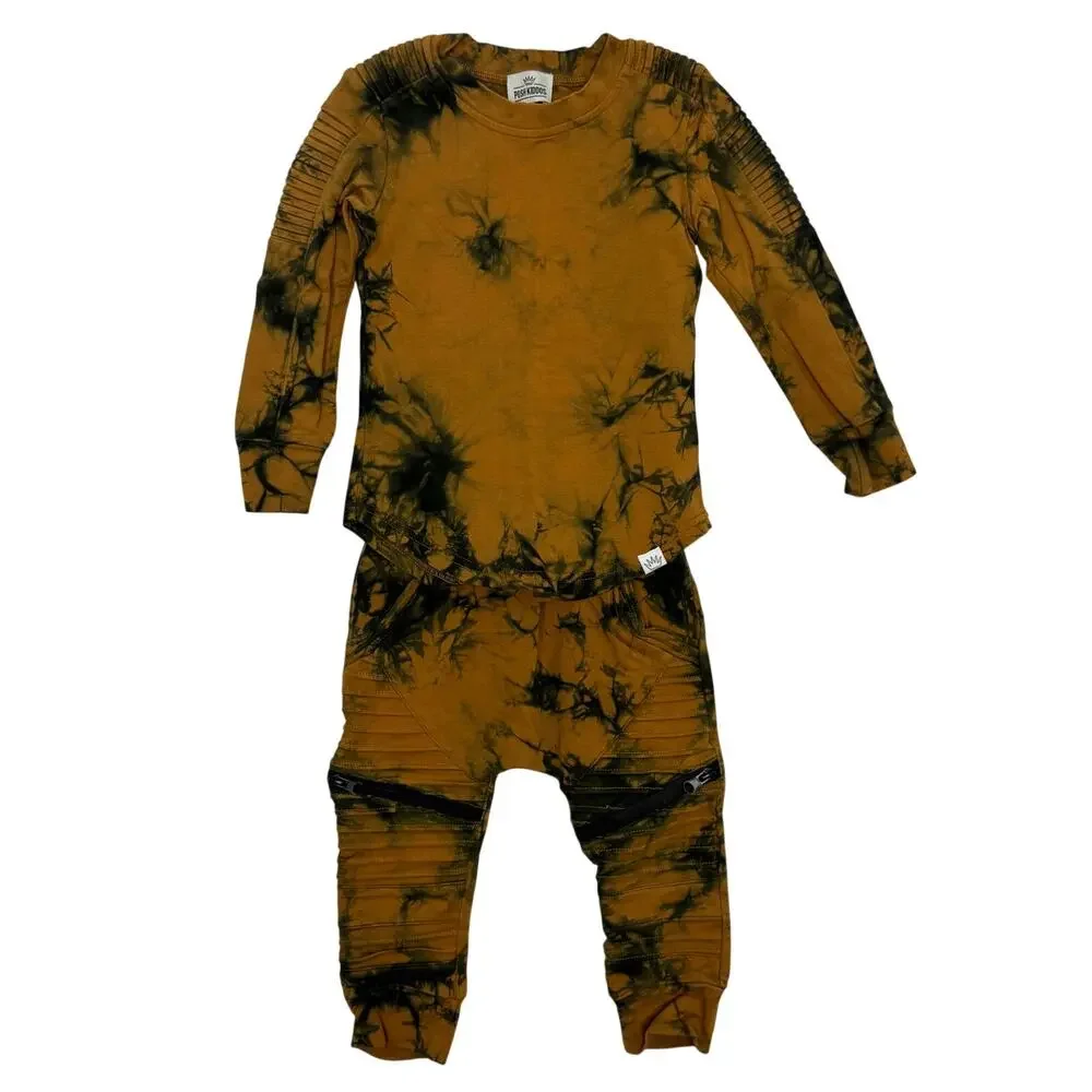 Posh Kiddos Brown & Black Tie Dye Biker Outfit Set Size 1T